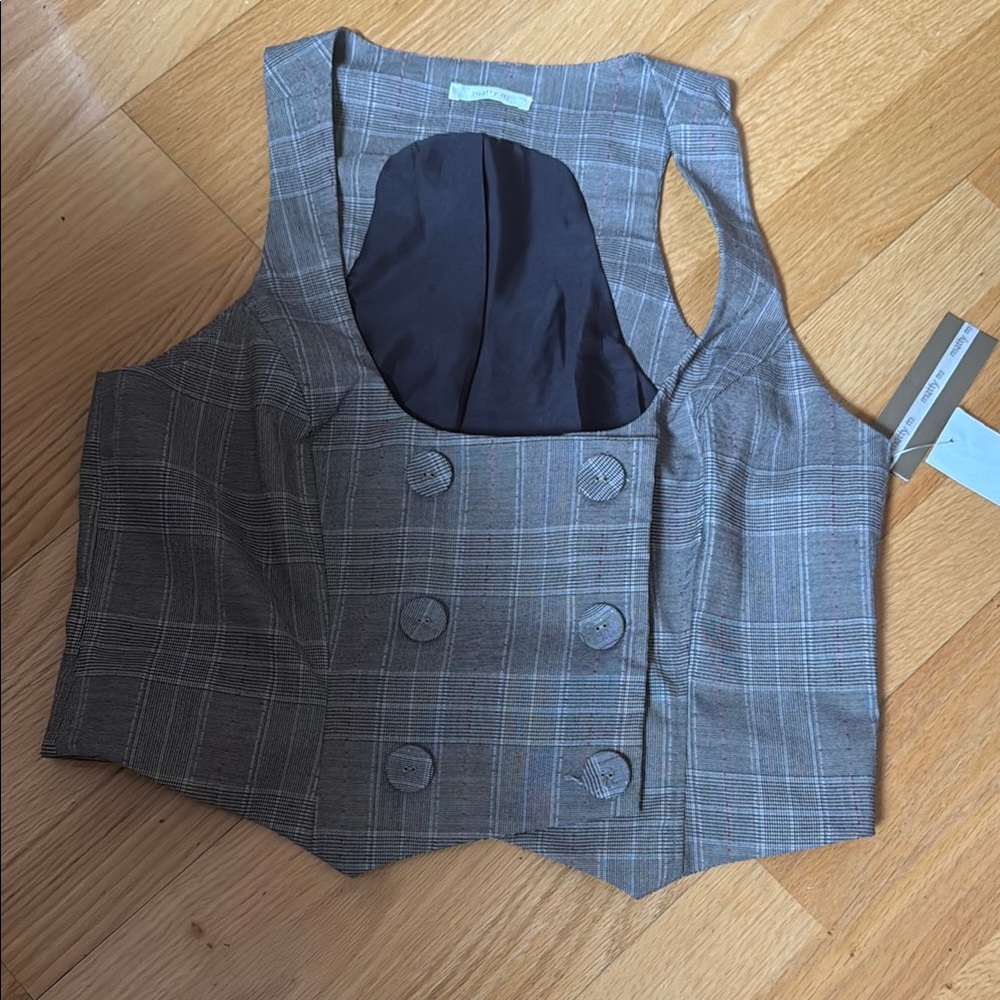 Matty M. Plaid Double-Breasted Vest Top